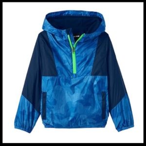 LANDSEND Kids Active Fleece Lined Pullover Half Zip Jacket Blue Camouflage